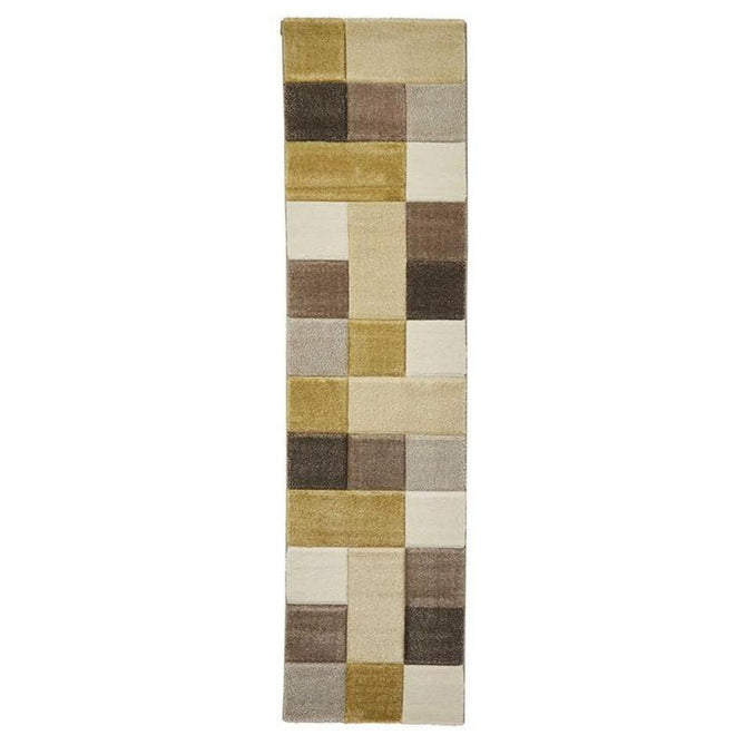 Brooklyn 646 Modern Geometric Tile Blocks Soft Hand-Carved Beige/Yellow/Cream Runner-Think Rugs-Rug Love - The Most Loved Rug Store