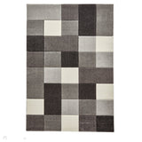 Brooklyn 646 Modern Geometric Tile Blocks Soft Hand-Carved Grey/Cream Rug