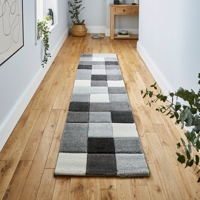 Brooklyn 646 Modern Geometric Tile Blocks Soft Hand-Carved Grey/Cream Runner-Think Rugs-Rug Love - The Most Loved Rug Store