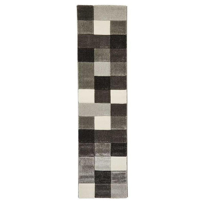 Brooklyn 646 Modern Geometric Tile Blocks Soft Hand-Carved Grey/Cream Runner-Think Rugs-Rug Love - The Most Loved Rug Store