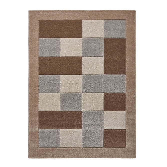 Brooklyn BRK04 Modern Geometric Patchwork Blocks Border Soft Hand-Carved Beige/Grey Rug-Think Rugs-Rug Love - The Most Loved Rug Store