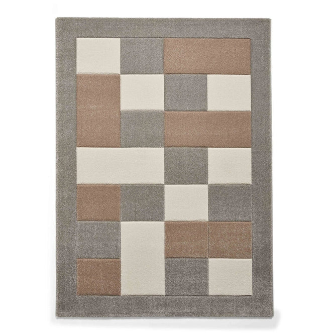 Brooklyn BRK04 Modern Geometric Patchwork Blocks Border Soft Hand-Carved Grey/Beige/Cream Rug-Think Rugs-Rug Love - The Most Loved Rug Store