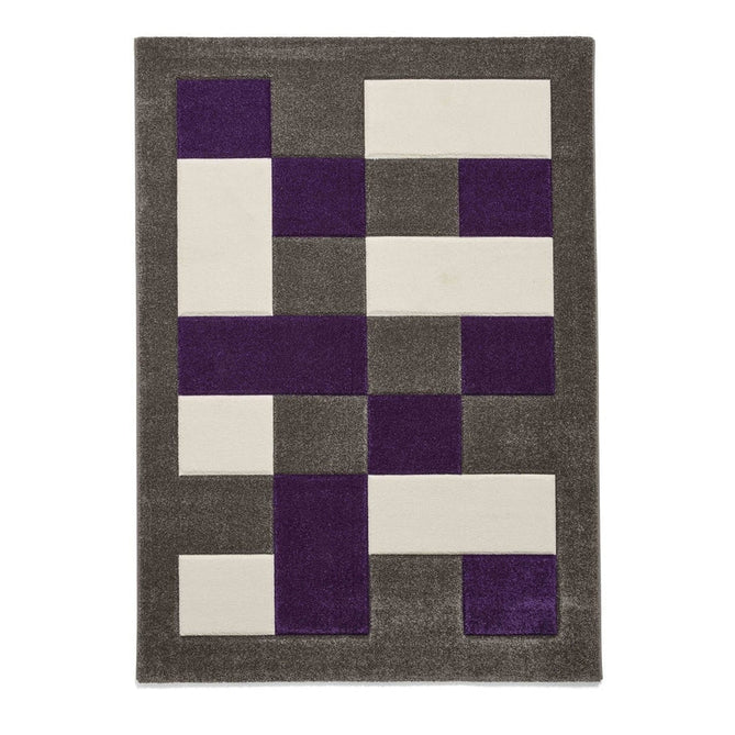 Brooklyn BRK04 Modern Geometric Patchwork Blocks Border Soft Hand-Carved Grey/Purple/Cream Rug-Think Rugs-Rug Love - The Most Loved Rug Store