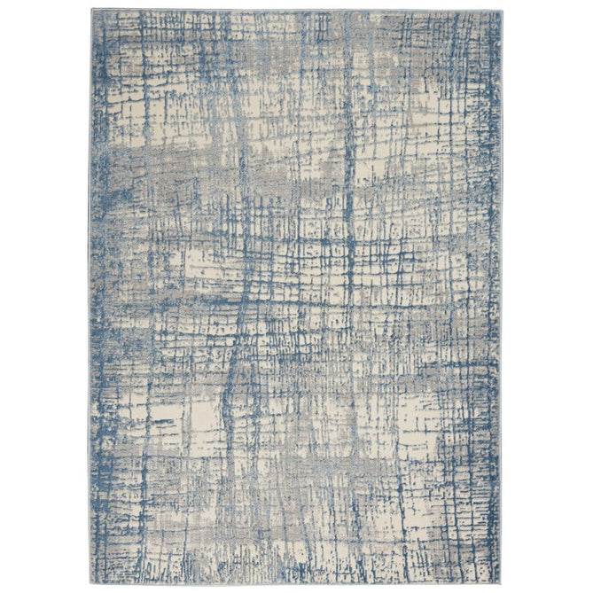 CK Rush CK950 Modern Crosshatched Linear Abstract Distressed Hi-Low Textured Low Flat-Pile Ivory/Blue Rug-Calvin Klein-Rug Love - The Most Loved Rug Store