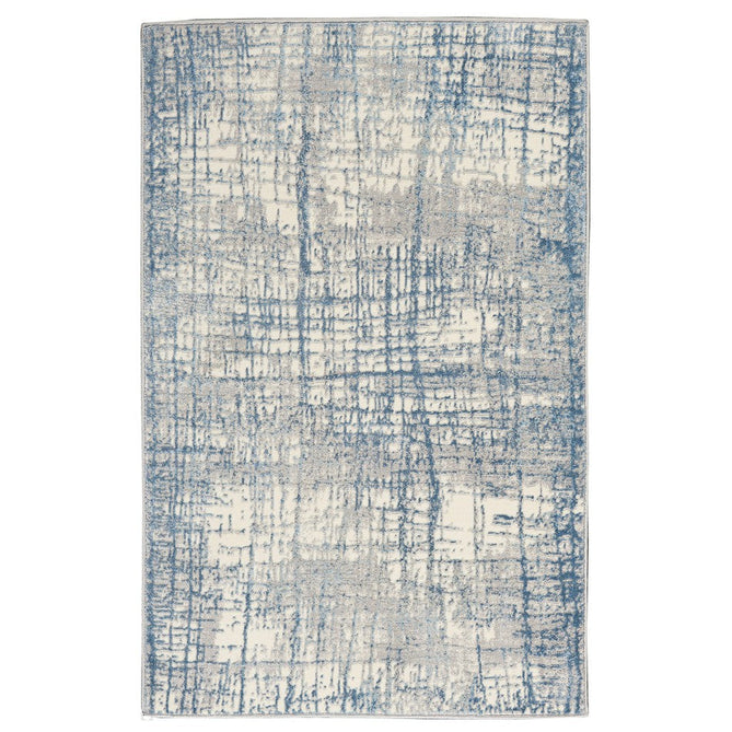 CK Rush CK950 Modern Crosshatched Linear Abstract Distressed Hi-Low Textured Low Flat-Pile Ivory/Blue Rug-Calvin Klein-Rug Love - The Most Loved Rug Store