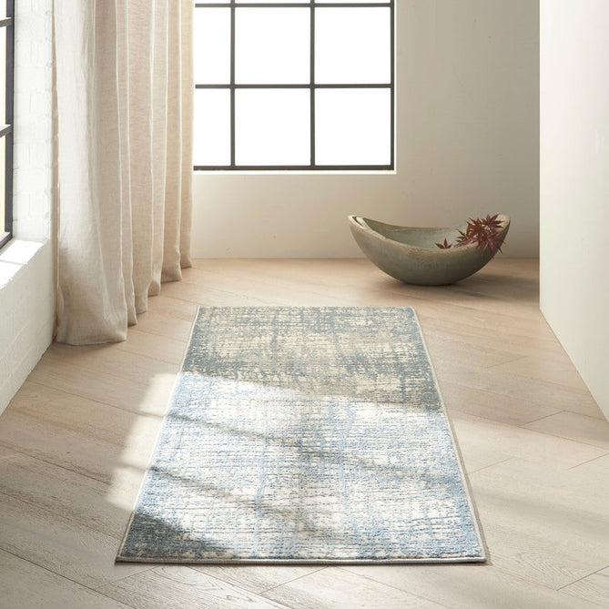 CK Rush CK950 Modern Crosshatched Linear Abstract Distressed Hi-Low Textured Low Flat-Pile Ivory/Blue Rug-Calvin Klein-Rug Love - The Most Loved Rug Store