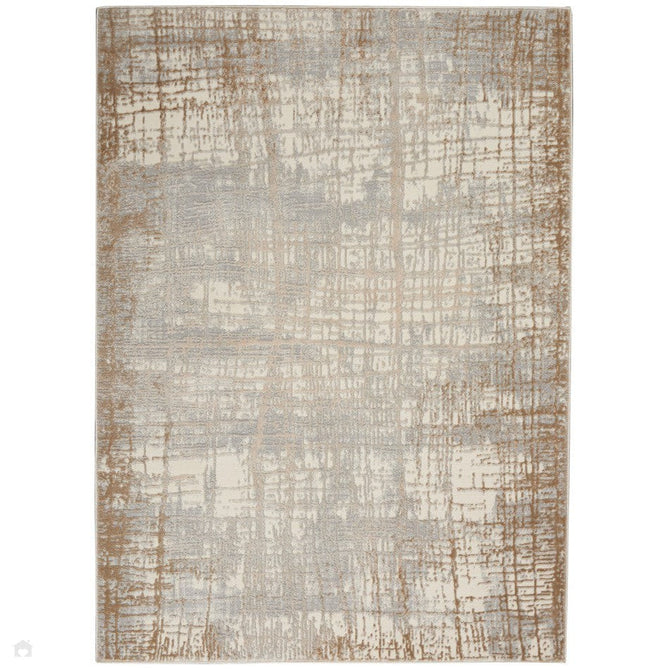 CK Rush CK950 Modern Crosshatched Linear Abstract Distressed Hi-Low Textured Low Flat-Pile Ivory/Taupe Rug 122 x 183 cm-Shop Returns-Rug Love - The Most Loved Rug Store