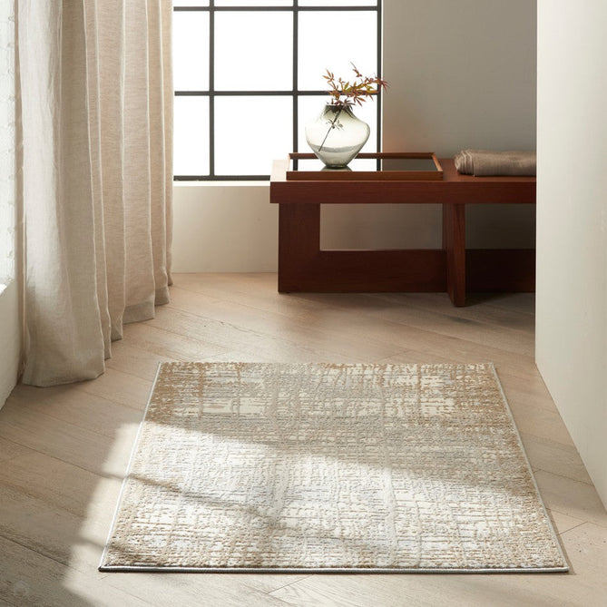 CK Rush CK950 Modern Crosshatched Linear Abstract Distressed Hi-Low Textured Low Flat-Pile Ivory/Taupe Rug-Calvin Klein-Rug Love - The Most Loved Rug Store