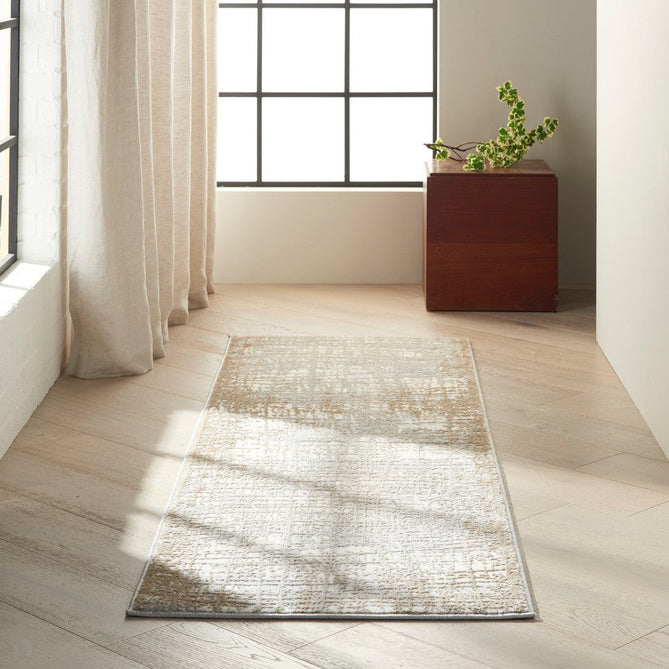 CK Rush CK950 Modern Crosshatched Linear Abstract Distressed Hi-Low Textured Low Flat-Pile Ivory/Taupe Rug-Calvin Klein-Rug Love - The Most Loved Rug Store