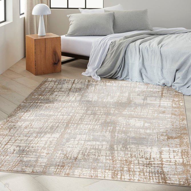 CK Rush CK950 Modern Crosshatched Linear Abstract Distressed Hi-Low Textured Low Flat-Pile Ivory/Taupe Rug-Calvin Klein-Rug Love - The Most Loved Rug Store