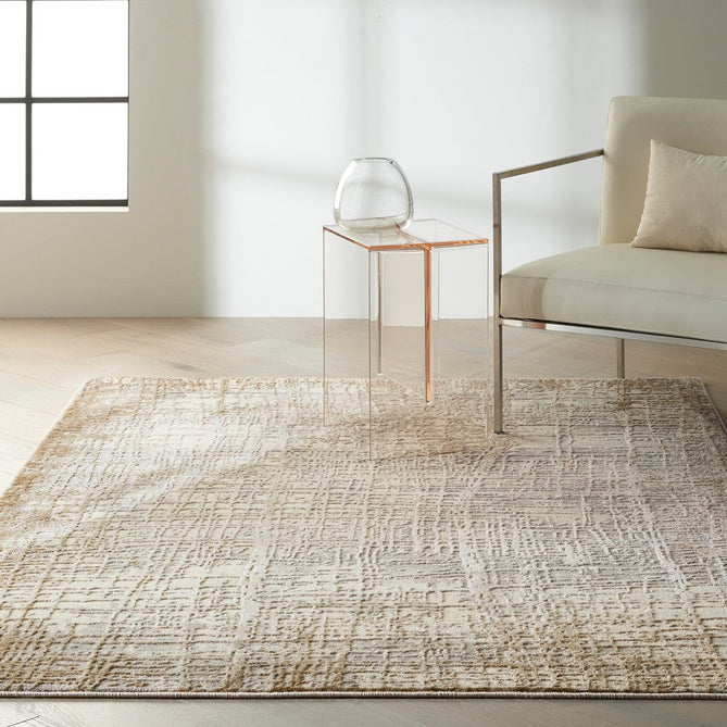 CK Rush CK950 Modern Crosshatched Linear Abstract Distressed Hi-Low Textured Low Flat-Pile Ivory/Taupe Rug-Calvin Klein-Rug Love - The Most Loved Rug Store