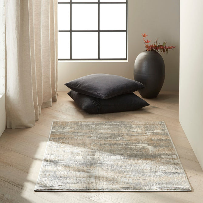 CK Rush CK951 Modern Crosshatched Linear Abstract Distressed Hi-Low Textured Low Flat-Pile Grey/Beige Rug-Calvin Klein-Rug Love - The Most Loved Rug Store