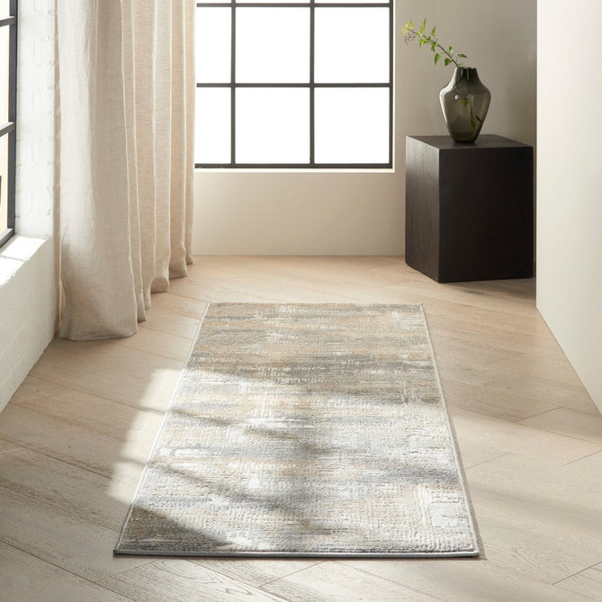 CK Rush CK951 Modern Crosshatched Linear Abstract Distressed Hi-Low Textured Low Flat-Pile Grey/Beige Rug-Calvin Klein-Rug Love - The Most Loved Rug Store