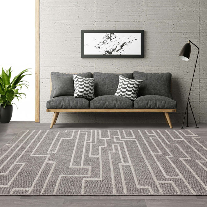 Camber Track Modern Geometric Durable Hi-Low Textured Pile Polyester Flatweave Grey/Cream Rug-Asiatic Carpets-Rug Love - The Most Loved Rug Store