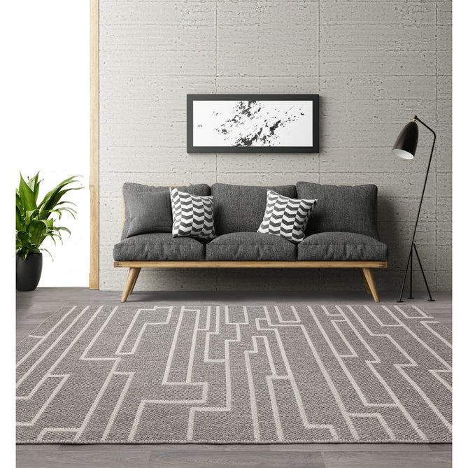 Camber Track Modern Geometric Durable Hi-Low Textured Pile Polyester Flatweave Grey/Cream Rug-Asiatic Carpets-Rug Love - The Most Loved Rug Store