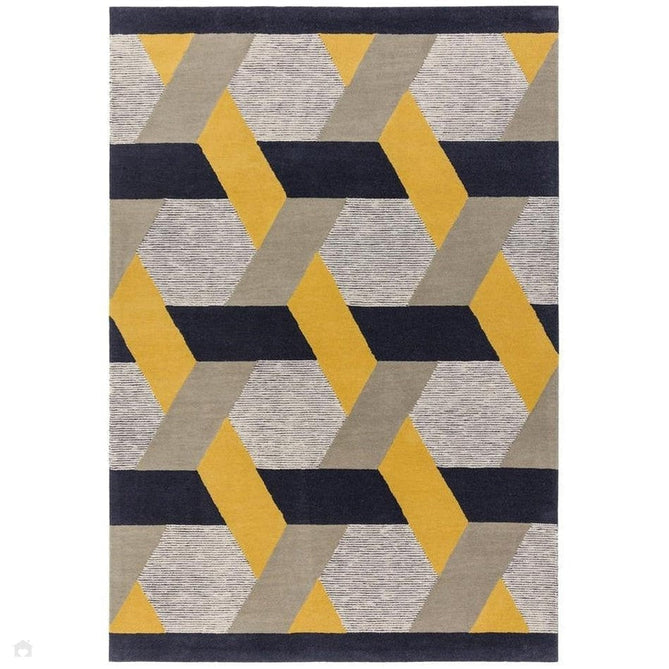 Camden Modern Geometric Hand-Woven Textured Wool&Viscose Space-Dyed Short High-Density Pile Flatweave Gold/Black/Grey/Cream Rug 120 x 170 cm-Shop Returns-Rug Love - The Most Loved Rug Store