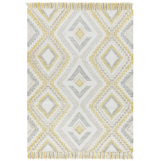 Carlton Boho Geometric Textured Hand-Woven Hi-Low Durable Stain-Resistant Weatherproof Flatweave In-Outdoor Mustard/Cream/Taupe/Grey Rug-Asiatic Carpets-Rug Love - The Most Loved Rug Store