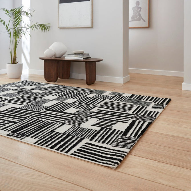 Catherine Lansfield Blocks Modern Abstract Black/White Rug-Think Rugs-Rug Love - The Most Loved Rug Store