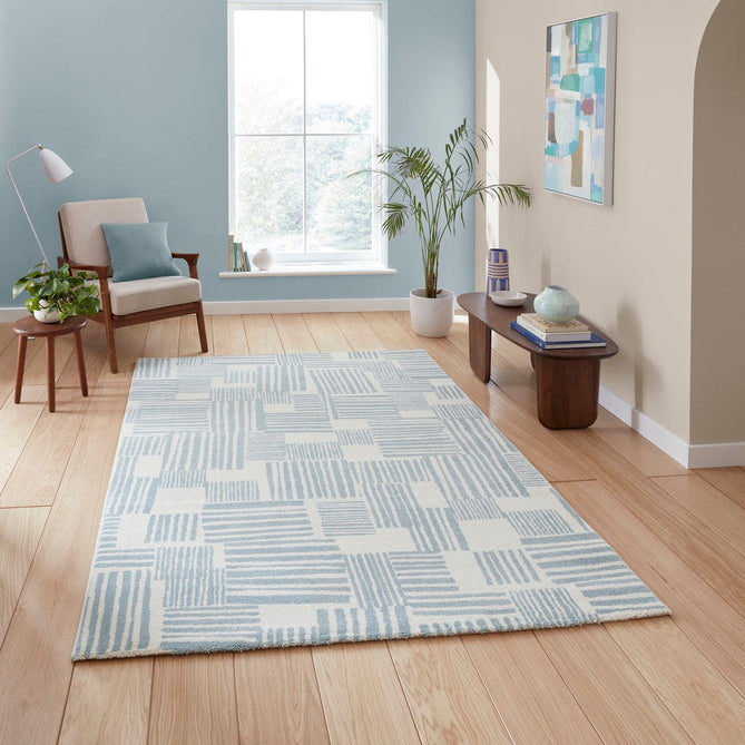 Catherine Lansfield Blocks Modern Abstract Blue/Cream Rug-Think Rugs-Rug Love - The Most Loved Rug Store