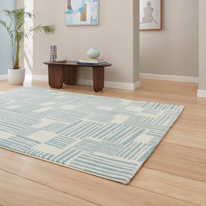 Catherine Lansfield Blocks Modern Abstract Blue/Cream Rug-Think Rugs-Rug Love - The Most Loved Rug Store