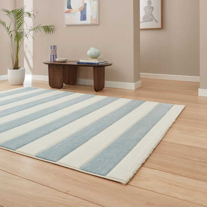 Catherine Lansfield Cove Stripe Modern Linear Blue/Cream Rug-Think Rugs-Rug Love - The Most Loved Rug Store