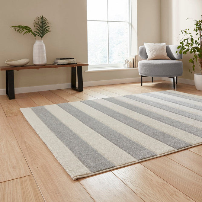 Catherine Lansfield Cove Stripe Modern Linear Grey/Cream Rug-Think Rugs-Rug Love - The Most Loved Rug Store