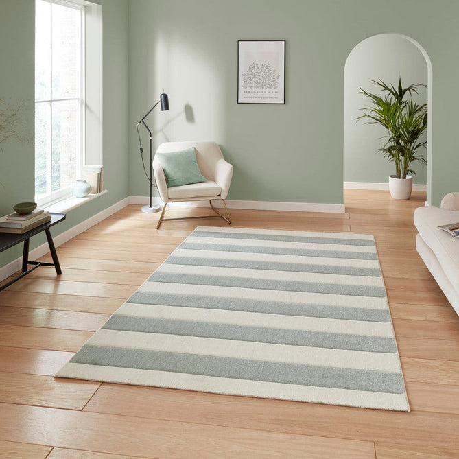 Catherine Lansfield Cove Stripe Modern Linear Sage Green/Cream Rug-Think Rugs-Rug Love - The Most Loved Rug Store