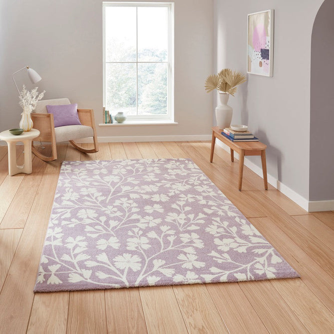 Catherine Lansfield Grace Floral Lilac/Cream Rug-Think Rugs-Rug Love - The Most Loved Rug Store