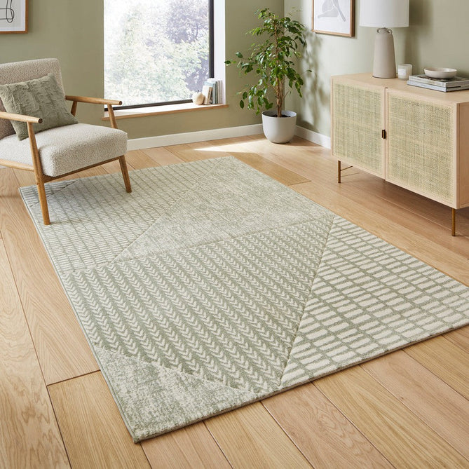 Catherine Lansfield Larsson Modern Abstract Sage/Cream Rug-Think Rugs-Rug Love - The Most Loved Rug Store