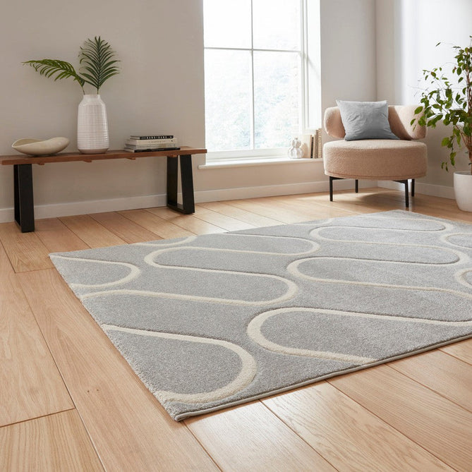 Catherine Lansfield Linear Curve Modern Geometric Grey/Cream Rug-Think Rugs-Rug Love - The Most Loved Rug Store