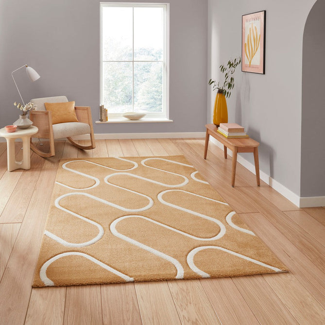 Catherine Lansfield Linear Curve Modern Geometric Ochre/Cream Rug-Think Rugs-Rug Love - The Most Loved Rug Store