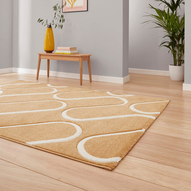 Catherine Lansfield Linear Curve Modern Geometric Ochre/Cream Rug-Think Rugs-Rug Love - The Most Loved Rug Store