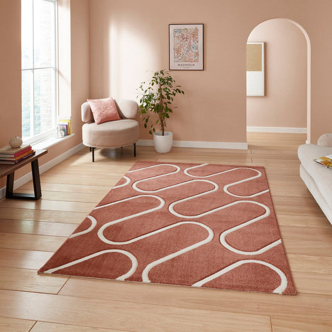 Catherine Lansfield Linear Curve Modern Geometric Terracotta/Cream Rug-Think Rugs-Rug Love - The Most Loved Rug Store