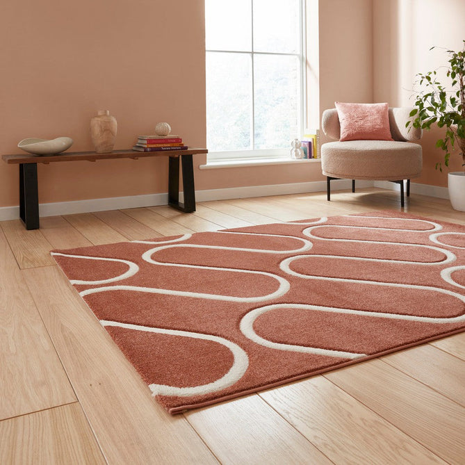 Catherine Lansfield Linear Curve Modern Geometric Terracotta/Cream Rug-Think Rugs-Rug Love - The Most Loved Rug Store