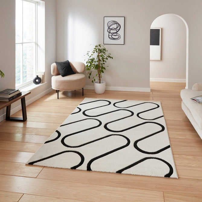 Catherine Lansfield Linear Curve Modern Geometric White/Black Rug-Think Rugs-Rug Love - The Most Loved Rug Store