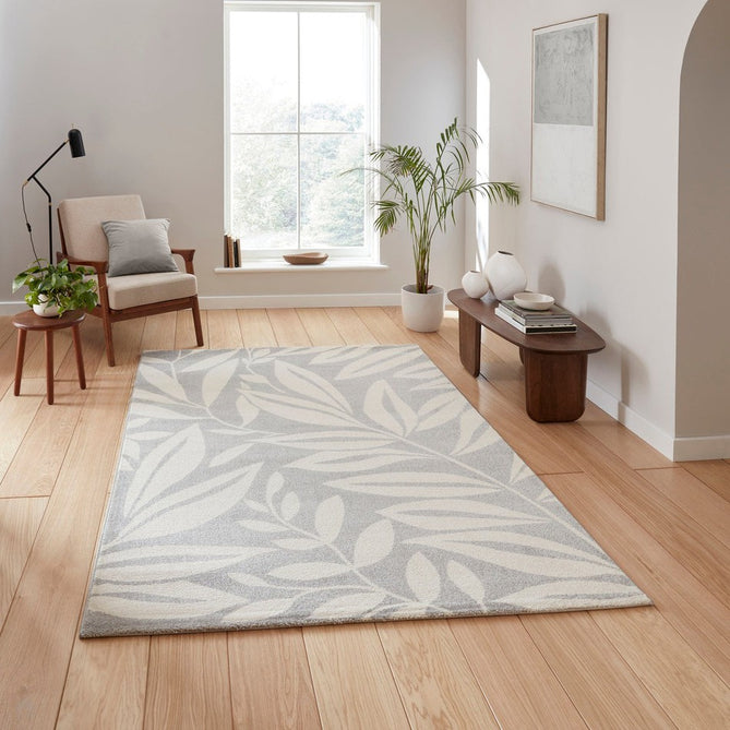 Catherine Lansfield Sorral Leaves Botanical Grey Rug-Think Rugs-Rug Love - The Most Loved Rug Store