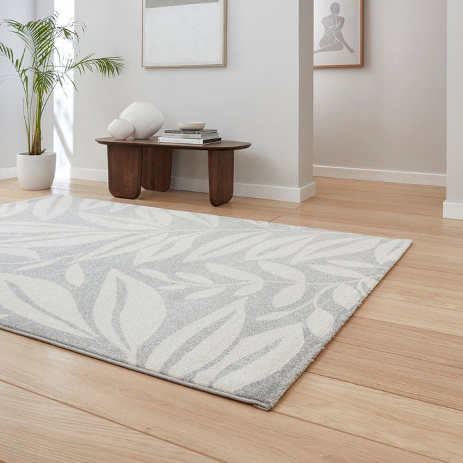 Catherine Lansfield Sorral Leaves Botanical Grey Rug-Think Rugs-Rug Love - The Most Loved Rug Store