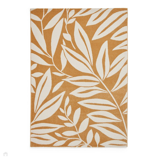 Catherine Lansfield Sorral Leaves Botanical Ochre Rug-Think Rugs-Rug Love - The Most Loved Rug Store