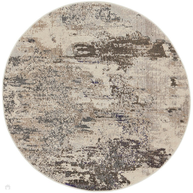 Celestial CES02 Modern Abstract Soft Durable Low Short Flat Pile Ivory/Grey Round Rug-Nourison-Rug Love - The Most Loved Rug Store