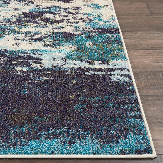 Celestial CES02 Modern Abstract Soft Durable Low Short Flat Pile Ivory/Teal Blue Round Rug-Nourison-Rug Love - The Most Loved Rug Store