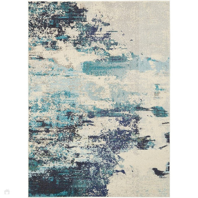 Celestial CES02 Modern Abstract Soft Durable Low Short Flat Pile Ivory/Teal/Blue Runner-Nourison-Rug Love - The Most Loved Rug Store