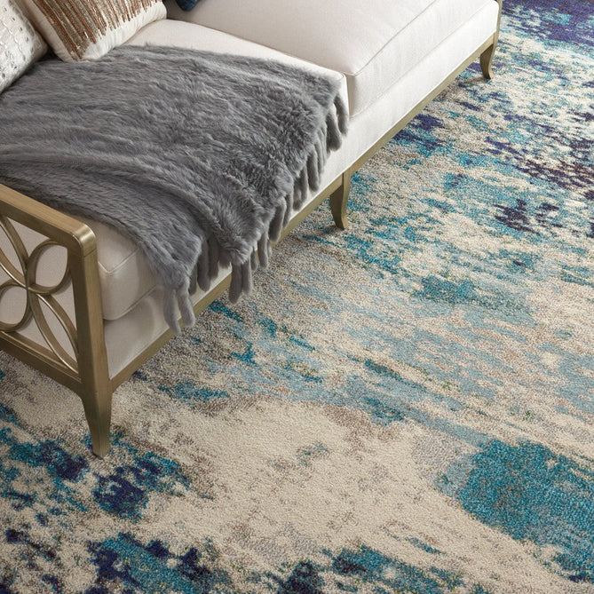 Celestial CES02 Modern Abstract Soft Durable Low Short Flat Pile Ivory/Teal/Blue Runner-Nourison-Rug Love - The Most Loved Rug Store