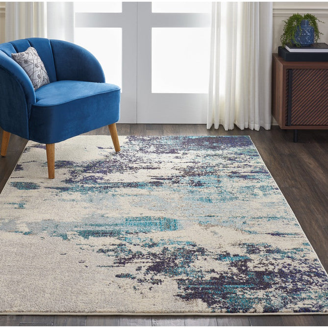 Celestial CES02 Modern Abstract Soft Durable Low Short Flat Pile Ivory/Teal/Blue Runner-Nourison-Rug Love - The Most Loved Rug Store