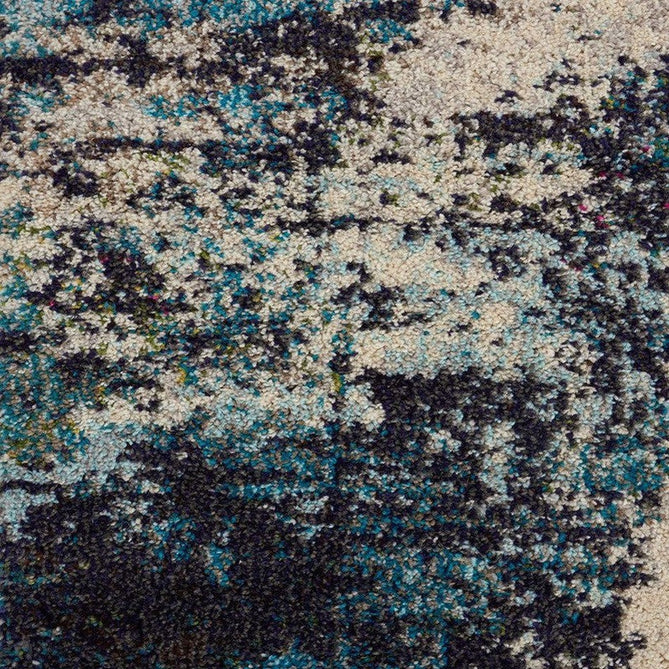 Celestial CES02 Modern Abstract Soft Durable Low Short Flat Pile Ivory/Teal/Blue Runner-Nourison-Rug Love - The Most Loved Rug Store