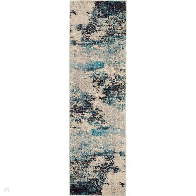 Celestial CES02 Modern Abstract Soft Durable Low Short Flat Pile Ivory/Teal/Blue Runner-Nourison-Rug Love - The Most Loved Rug Store