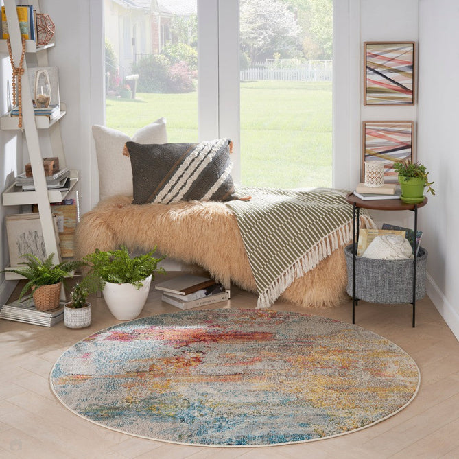 Celestial CES02 Modern Abstract Soft Durable Low Short Flat Pile Sealife Round Rug-Nourison-Rug Love - The Most Loved Rug Store