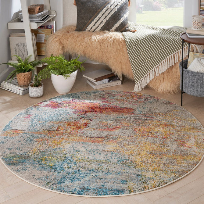 Celestial CES02 Modern Abstract Soft Durable Low Short Flat Pile Sealife Round Rug-Nourison-Rug Love - The Most Loved Rug Store