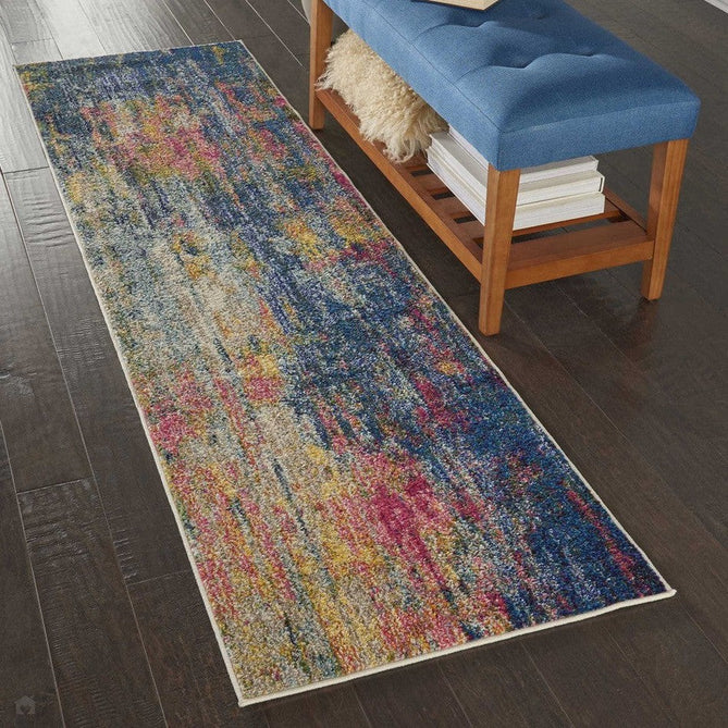 Celestial CES09 Modern Abstract Soft Durable Low Short Flat Pile Blue/Yellow Runner-Nourison-Rug Love - The Most Loved Rug Store