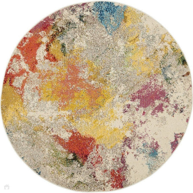 Celestial CES12 Modern Abstract Soft Durable Low Short Flat Pile Ivory/Multicolour Round Rug-Nourison-Rug Love - The Most Loved Rug Store