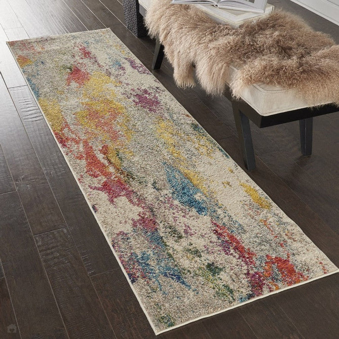 Celestial CES12 Modern Abstract Soft Durable Low Short Flat Pile Ivory/Multicolour Runner-Nourison-Rug Love - The Most Loved Rug Store